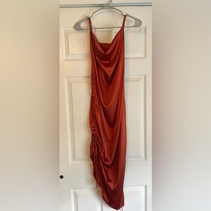 Satin Rust Red Draped Dress